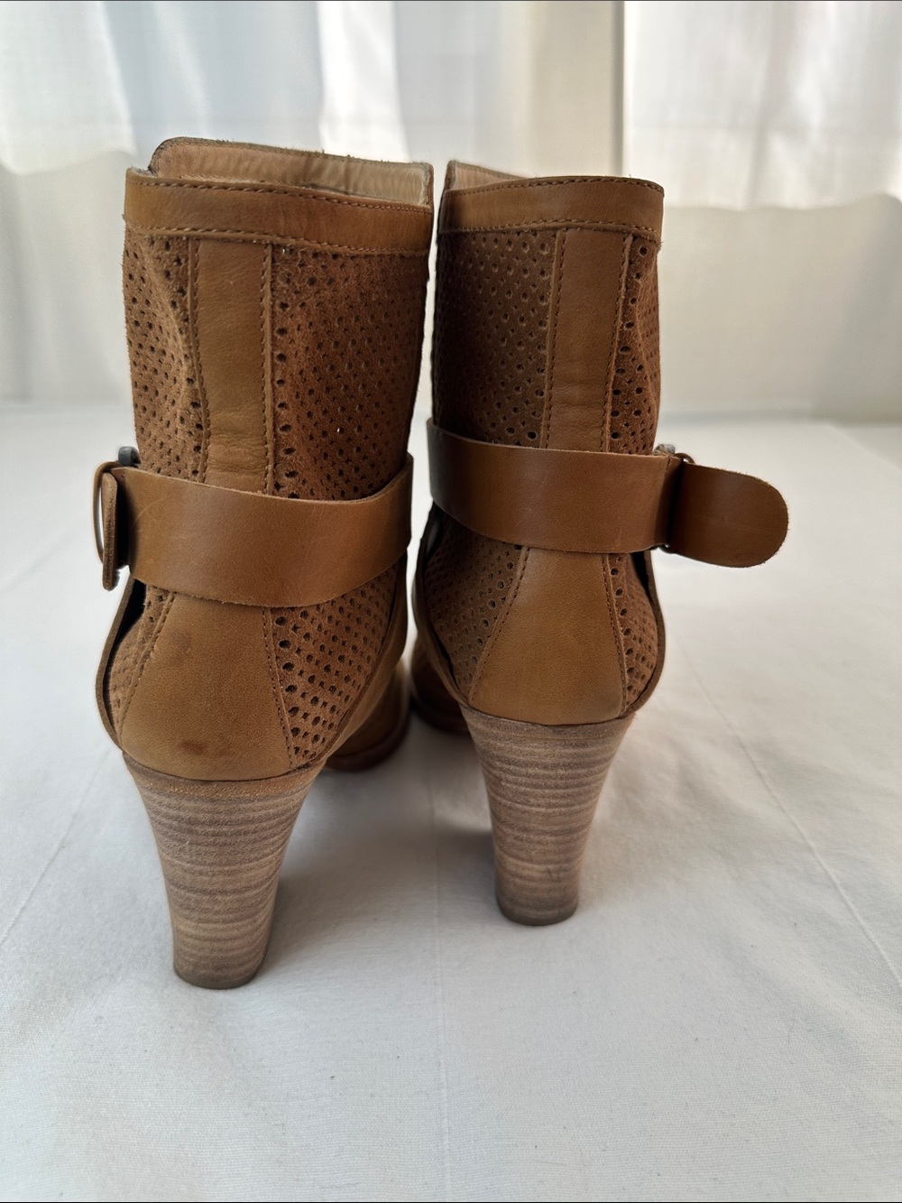 Aquatalia Cognac Perforated Leather Ankle Booties - Picture 4 of 7